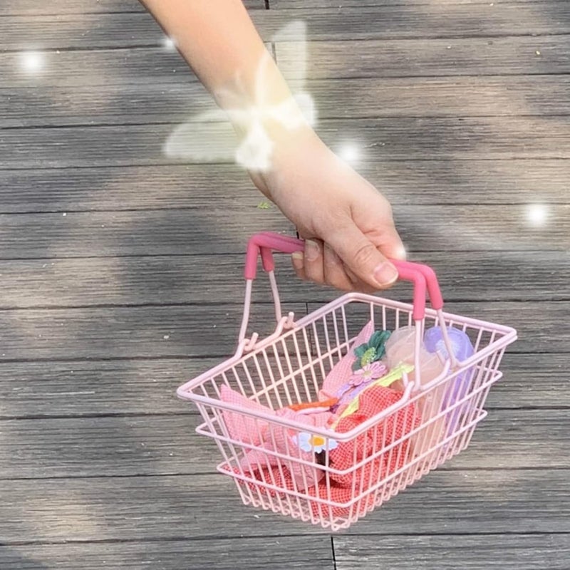 HAOHIZE Small Pink Wire Basket, Wire Baskets for Organizing Portable Baskets for Groceries Pantry Storage Basket with Handles Metal Basket for Shopping, Kitchen, Closet, Bathroom - Image 4